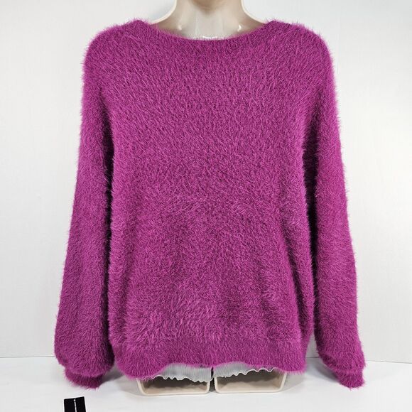 I.n.c. International Concepts Eyelash-Knit Fuzzy Sweater Burnished Berry Size L - Picture 3 of 10